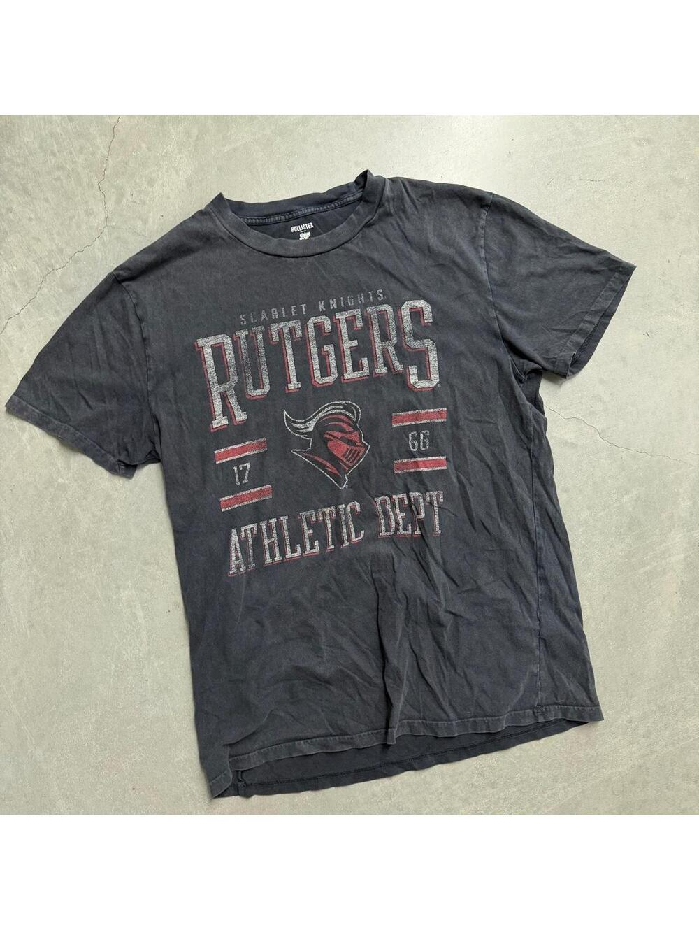 2000s Hollister Rutgers Scarlet Knights Athletic Gray Logo Tee Sized Medium